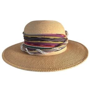 La Giralda Handcrafted Palm Leaves Sun Hat Sz 60 Multicolor Knot 90s Boho Resort